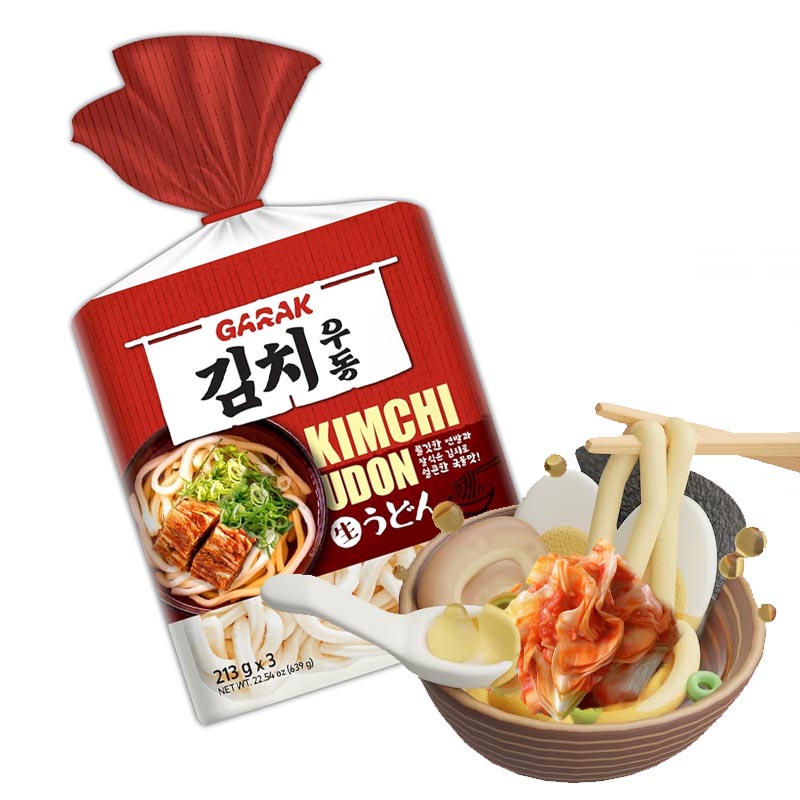 3 Raciones Fideos Udon Frescos Coreanos Picantes de Kimchi | Garak