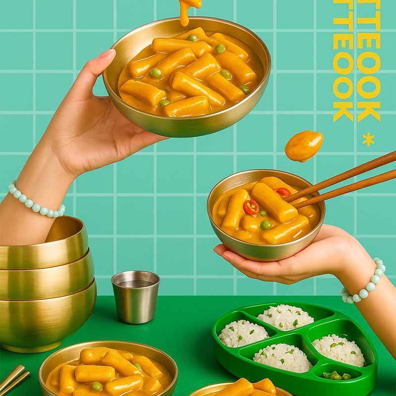 Tteokbokki coreano com sabor de curry | Macarrão de arroz grosso | 700grs