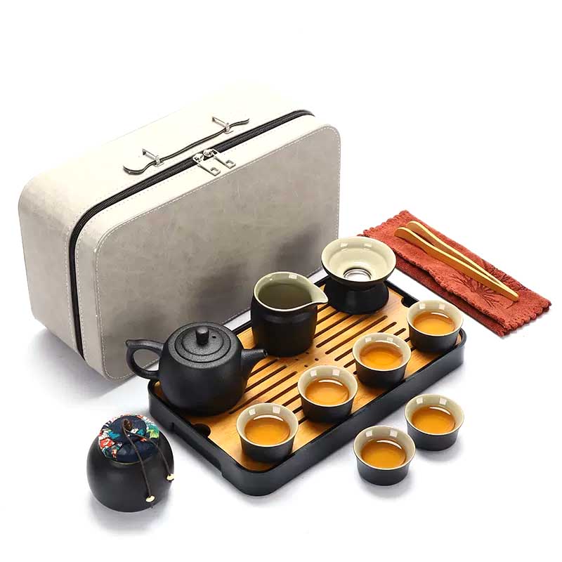Juego de té con bolsa de viaje negro