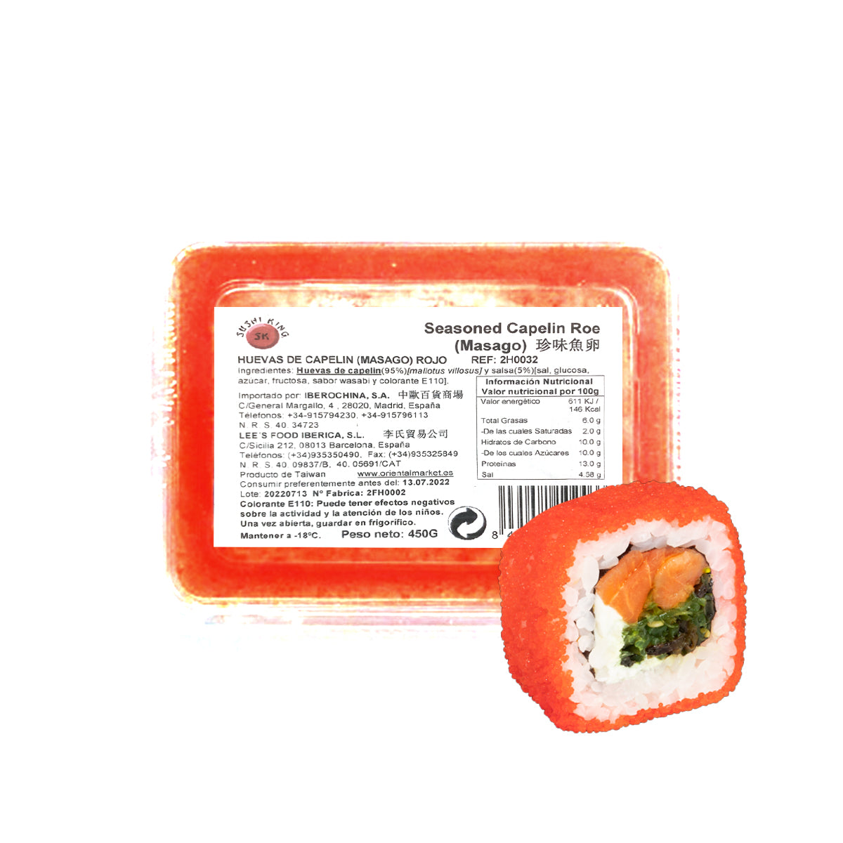 masago huevas de capelin rojo