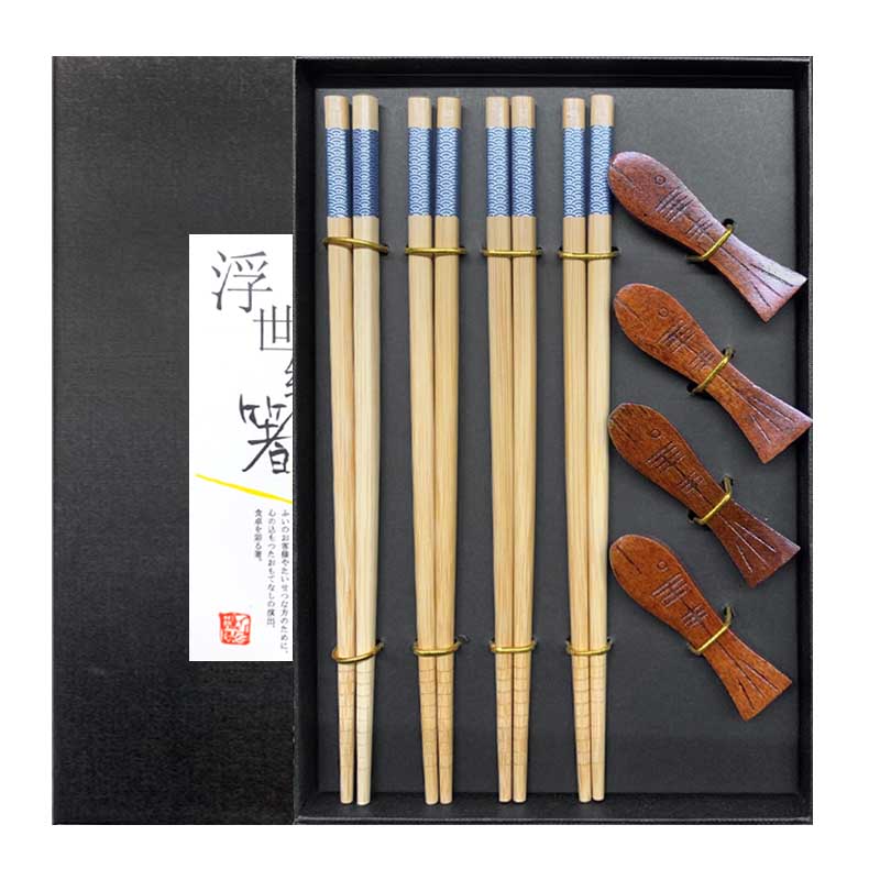 Palillos Ukiyo e con soporte | Azul 4 pares