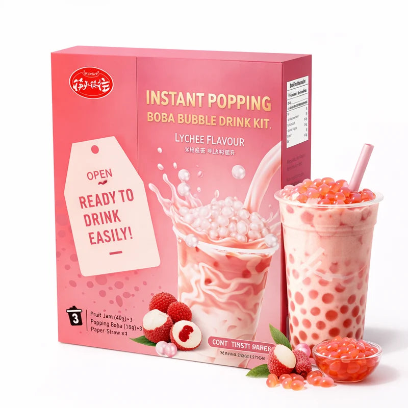 Kit de Bubble Tea con Popping Boba | Sabor Lychee | 3Raciones