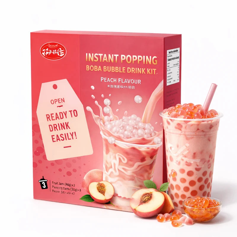 Kit de Bubble Tea con Popping Boba | Sabor Melocotón | 3Raciones